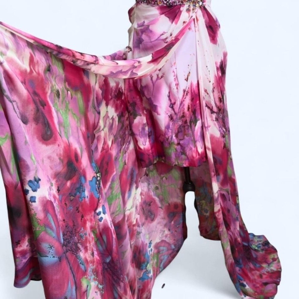 Ultra-dramatic Y2K Cache' couture watercolor goddess‎ halter gown - Picture 4 of 8